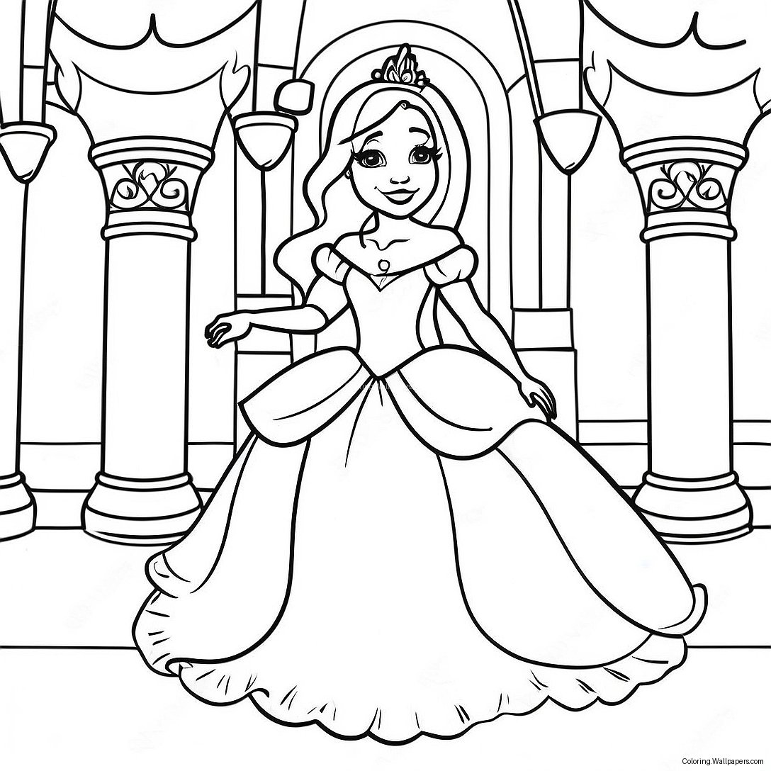 Elegant Princess In A Magical Castle Coloring Page 45293