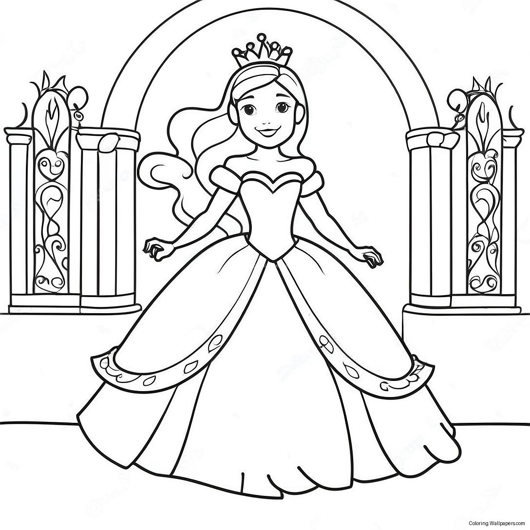 Elegant Princess In A Magical Castle Coloring Page 45295