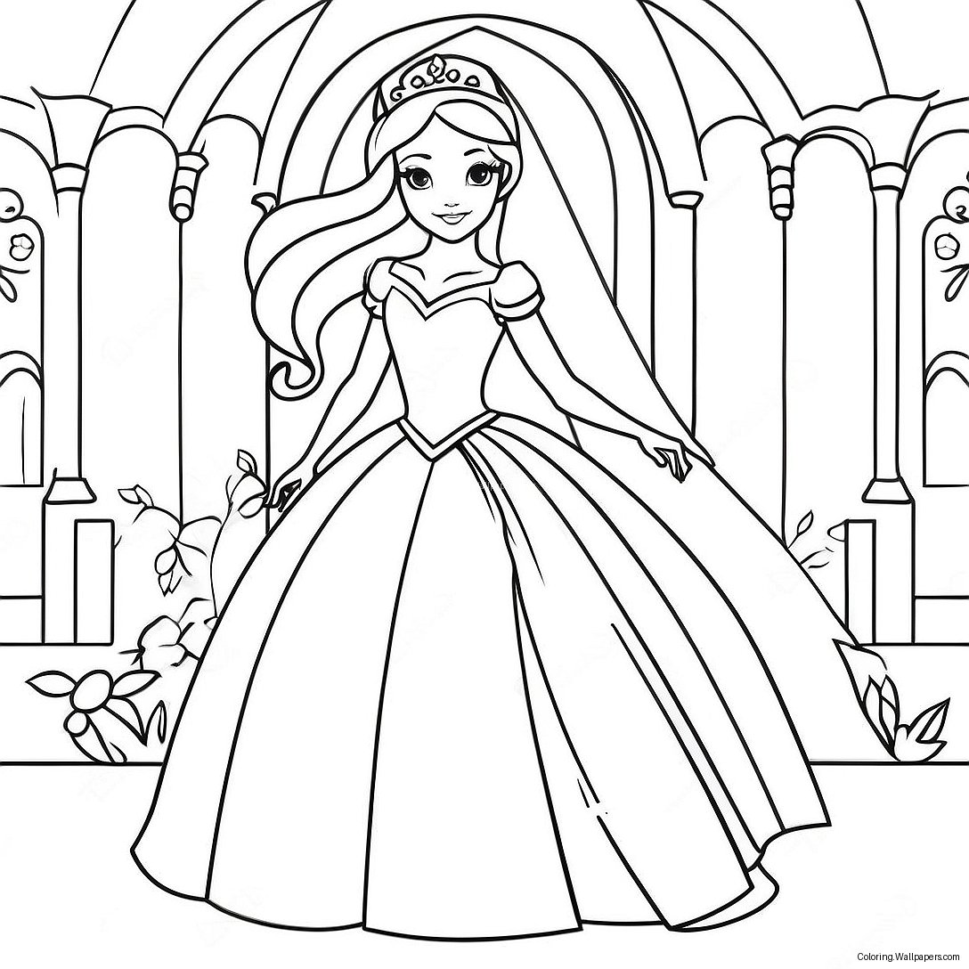 Elegant Princess In A Magical Castle Coloring Page 45296