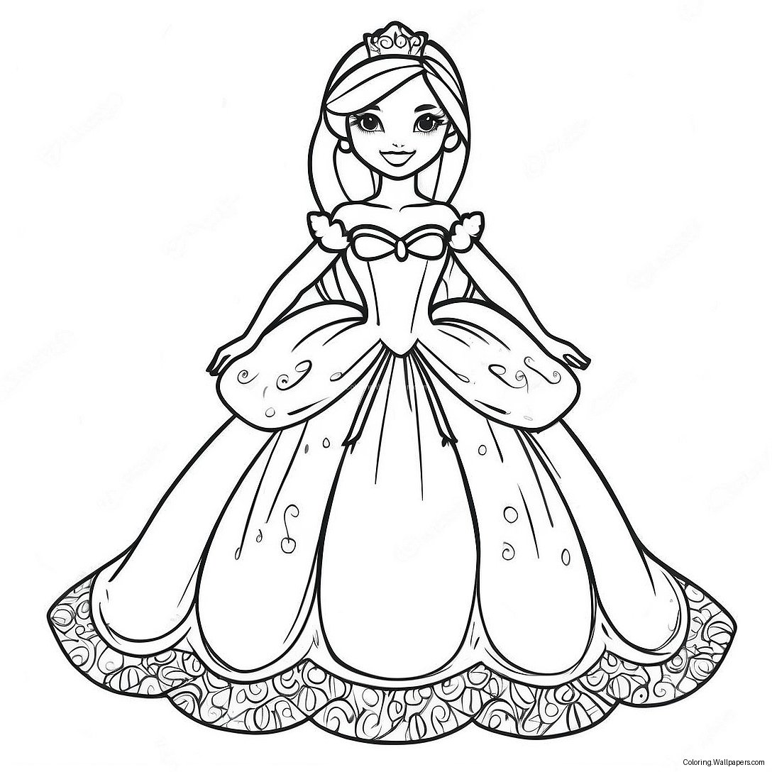 Página Para Colorir Da Princesa Elegante Em Um Vestido Brilhante 9090