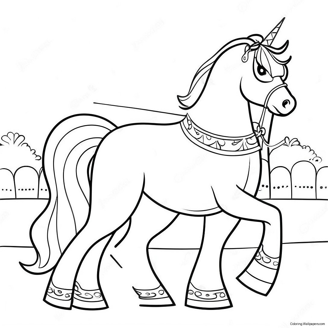 Elegant Princess With A Sparkling Horse Coloring Page 40254