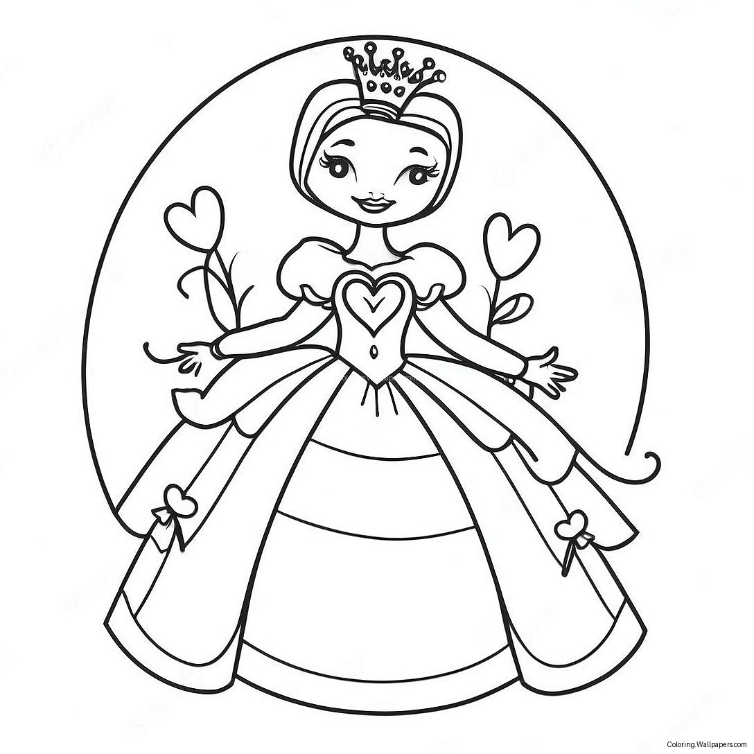 Elegant Queen Of Hearts Coloring Page 44731