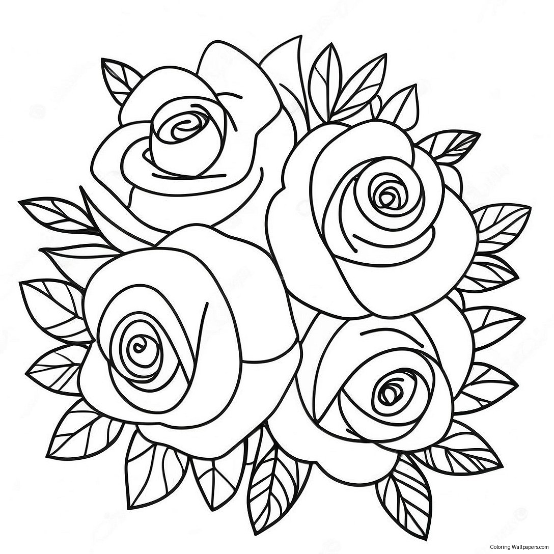 Página Para Colorir De Buquê De Rosas Elegante 43983