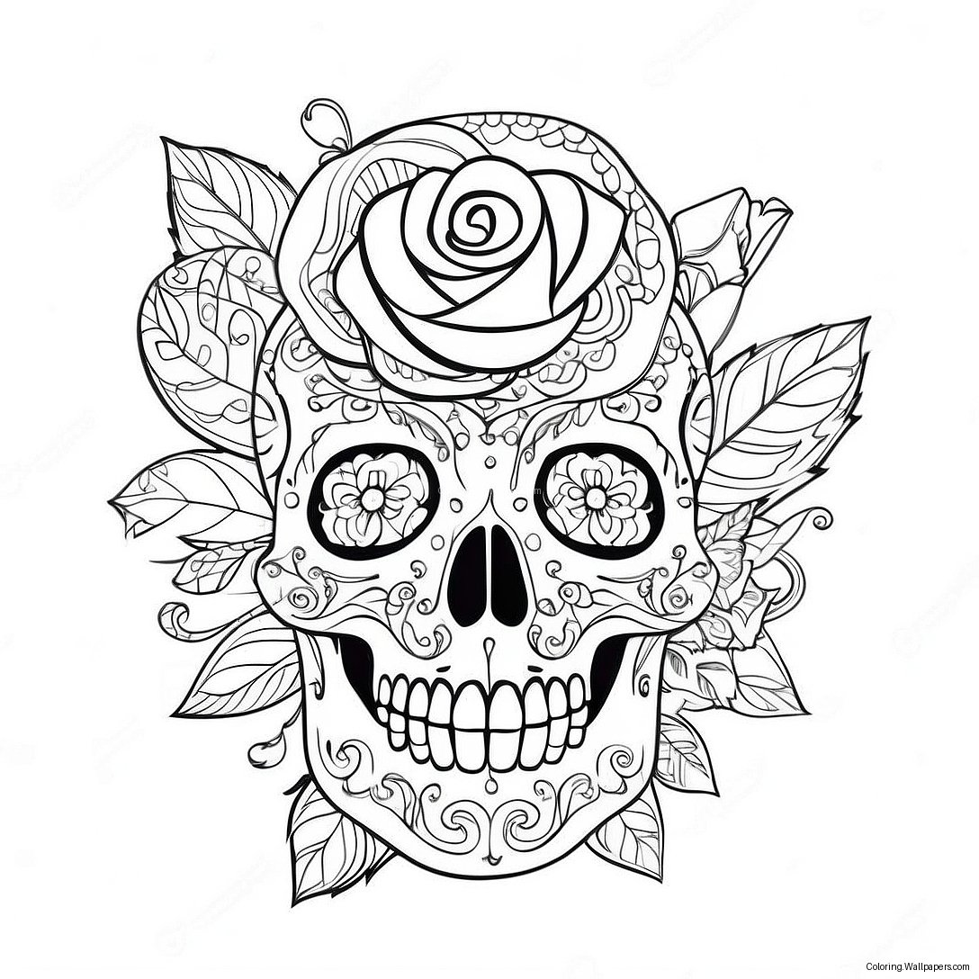 Elegant Rose Skull With Intricate Details Coloring Page 3430