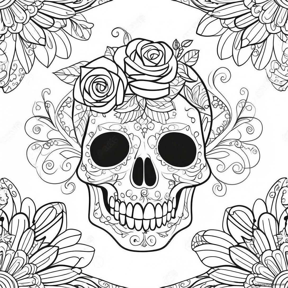 Elegant Rose Skull With Intricate Details Coloring Page 3431