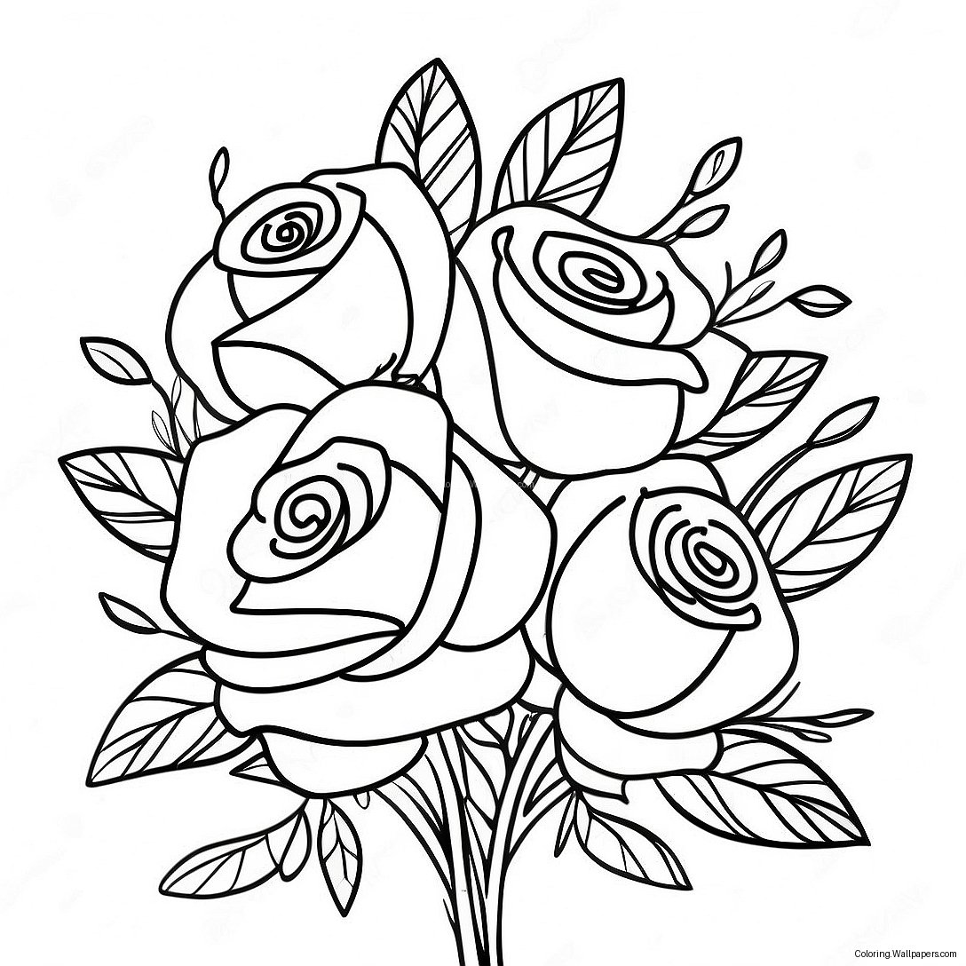 Elegant Roses Bouquet Coloring Page 35190