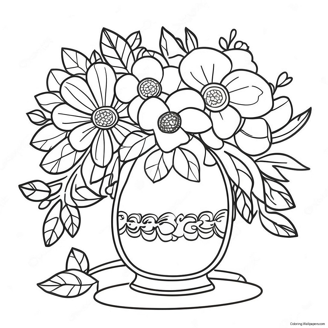 Elegant Still Life With Flowers Coloring Page 40834