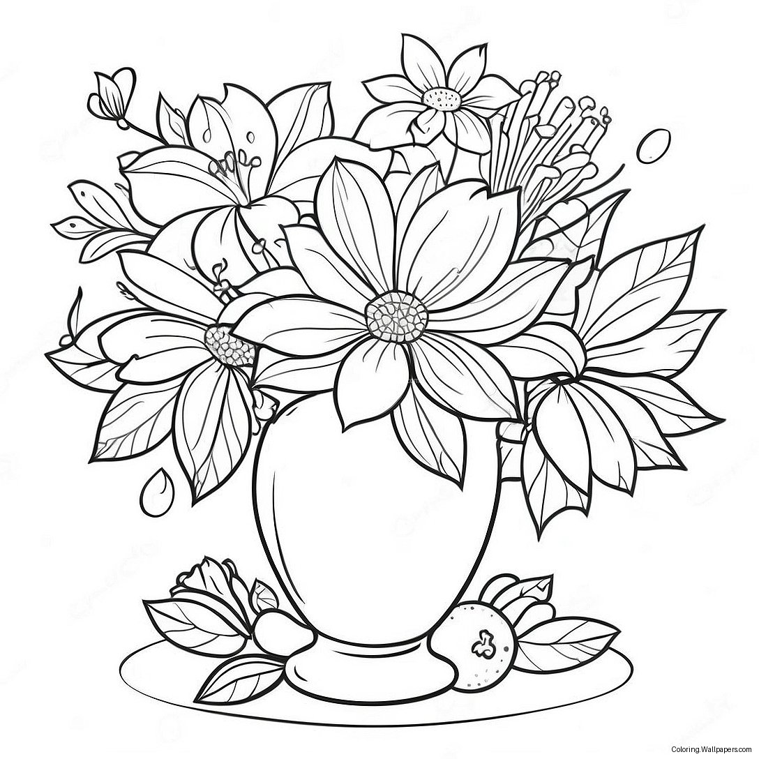 Elegant Still Life With Flowers Coloring Page 40835