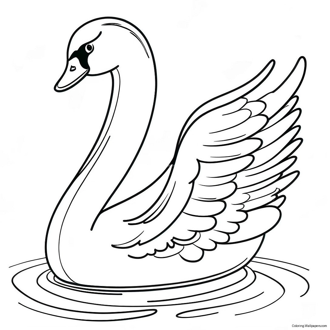 Elegant Swan Gliding On Water Coloring Page 11989