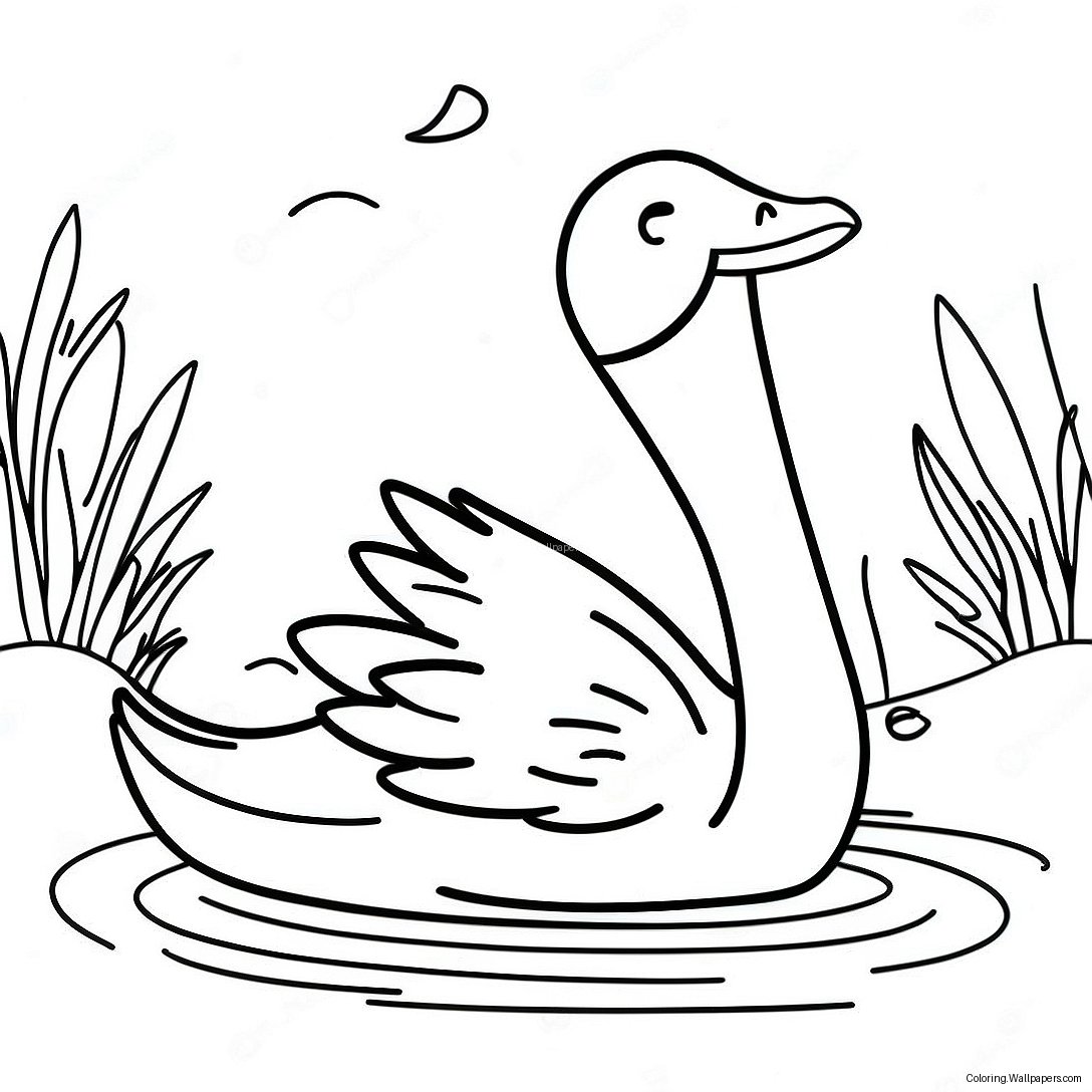 Elegant Swan In A Pond Coloring Page 56689