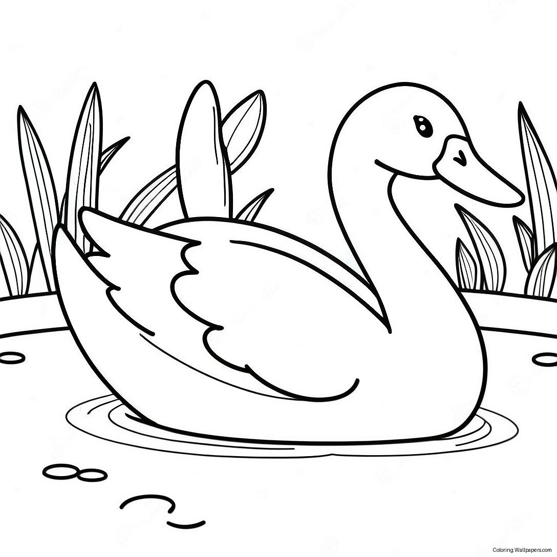 Elegant Swan In A Pond Coloring Page 56690