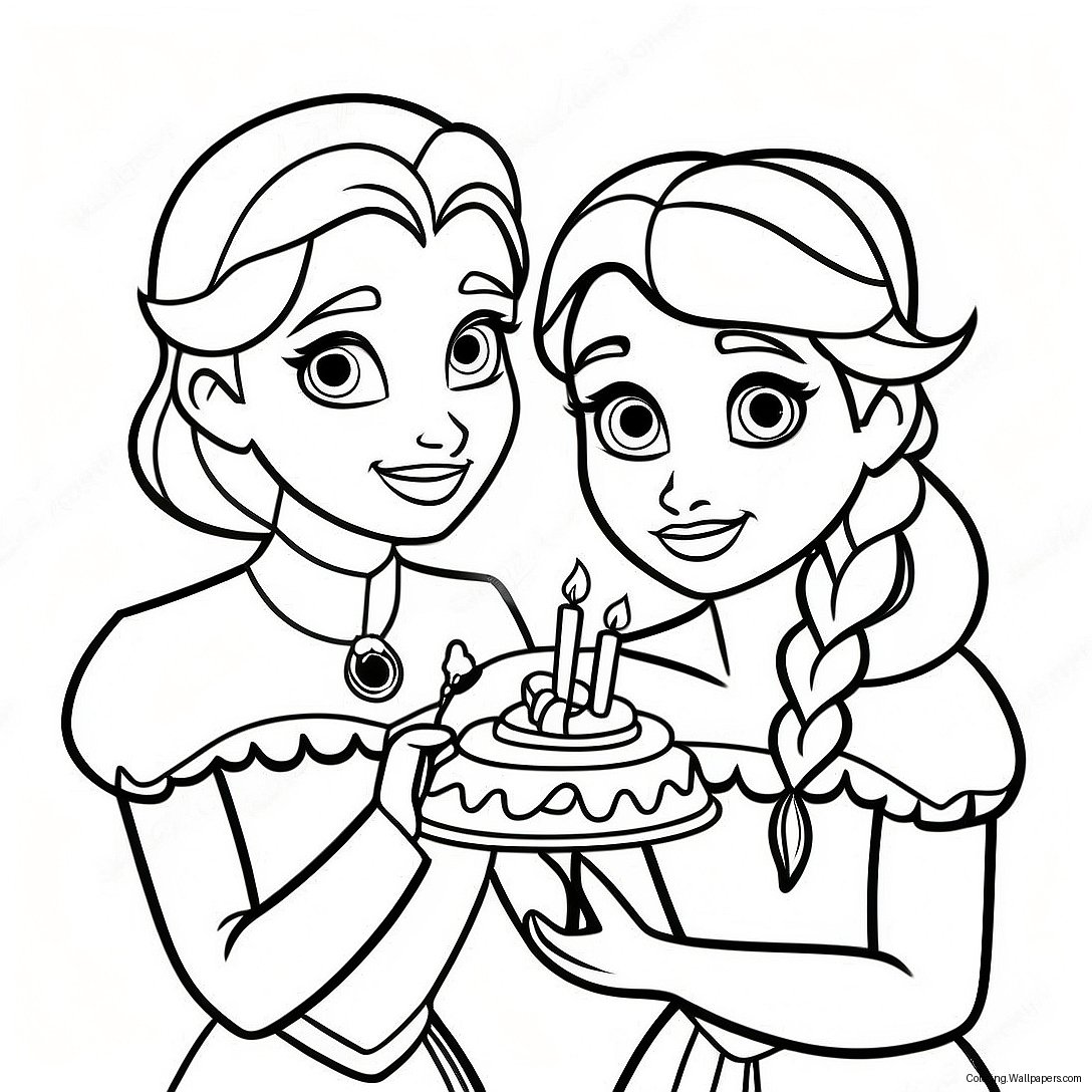 Pagina Da Colorare Celebrazione Di Compleanno Di Elsa E Anna 43028