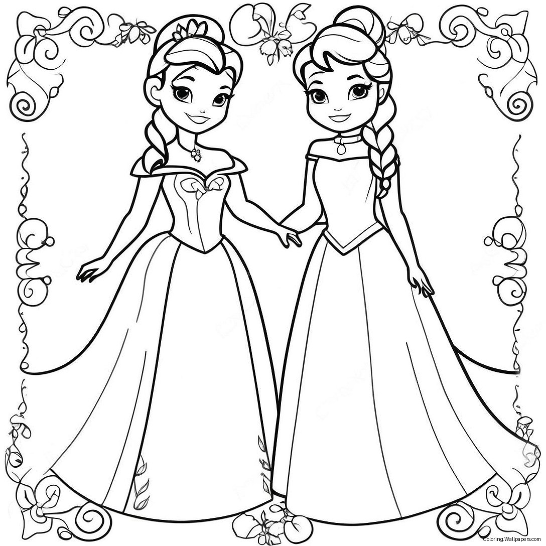 Elsa And Anna Paper Dolls Coloring Page 54245