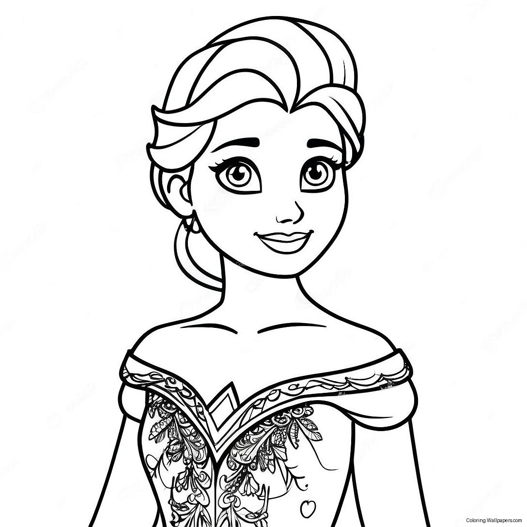 Página Para Colorear De Elsa En Su Vestido Brillante 10223