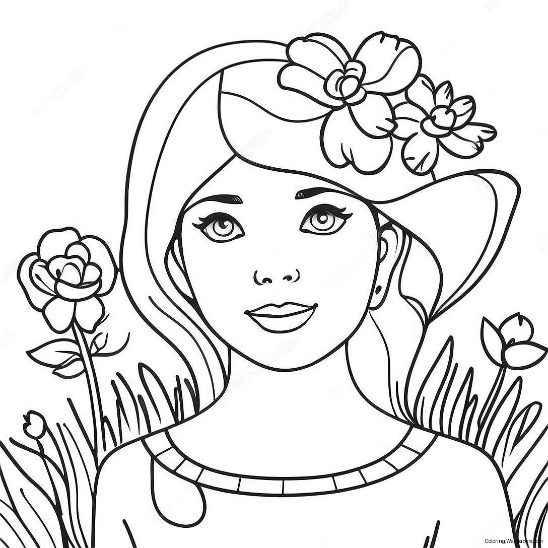 Emily With Colorful Flowers Coloring Page 57281