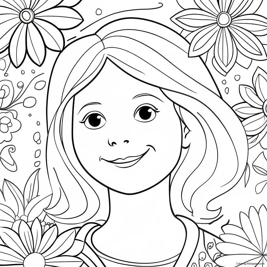 Emily With Colorful Flowers Coloring Page 57282