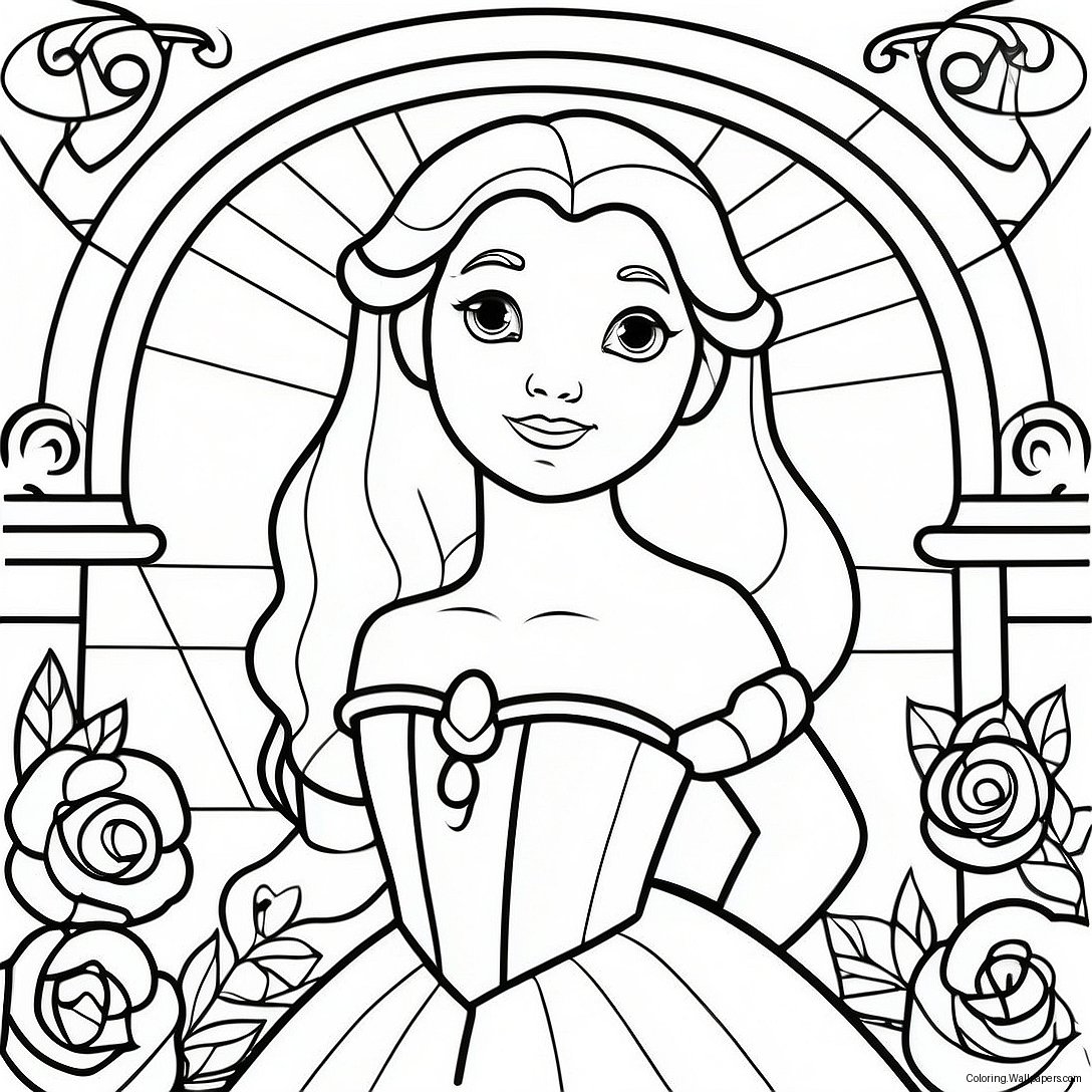 Enchanting Belle In Stained Glass Coloring Page 53390