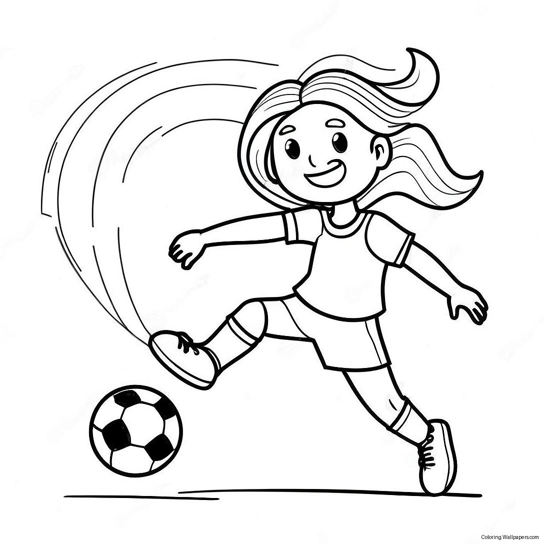 Energetic Girl Kicking A Soccer Ball Coloring Page 51639