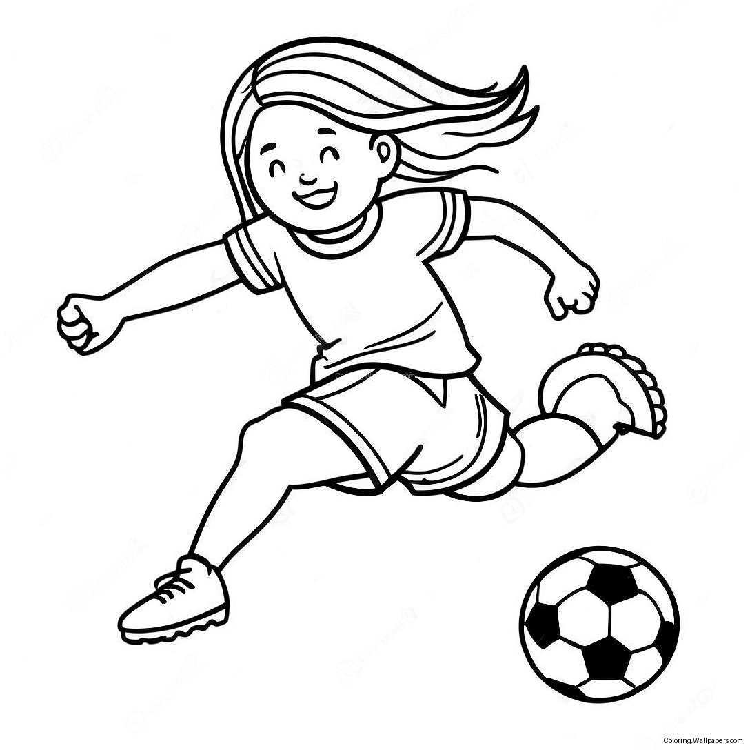 Energetic Girl Kicking A Soccer Ball Coloring Page 51640