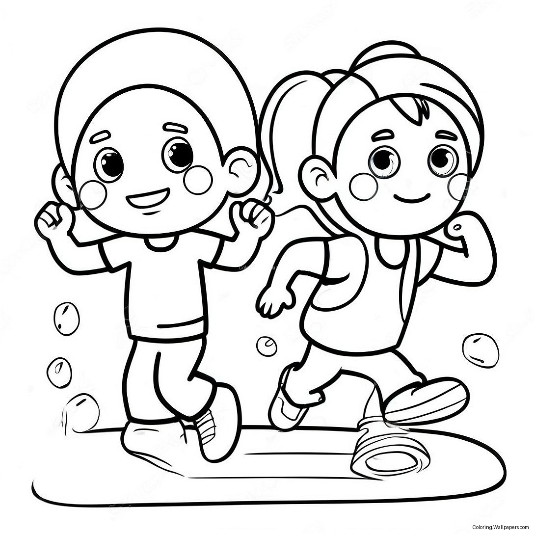 Energetic Kids Working Out Coloring Page 44544