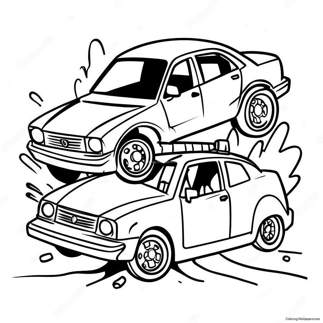 Exciting Car Crash Scene Coloring Page 28422