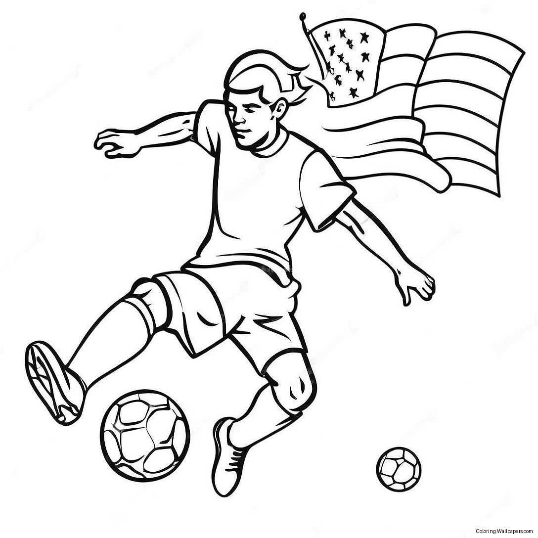 Exciting Usa Soccer Player Kicking Ball Coloring Page 56237