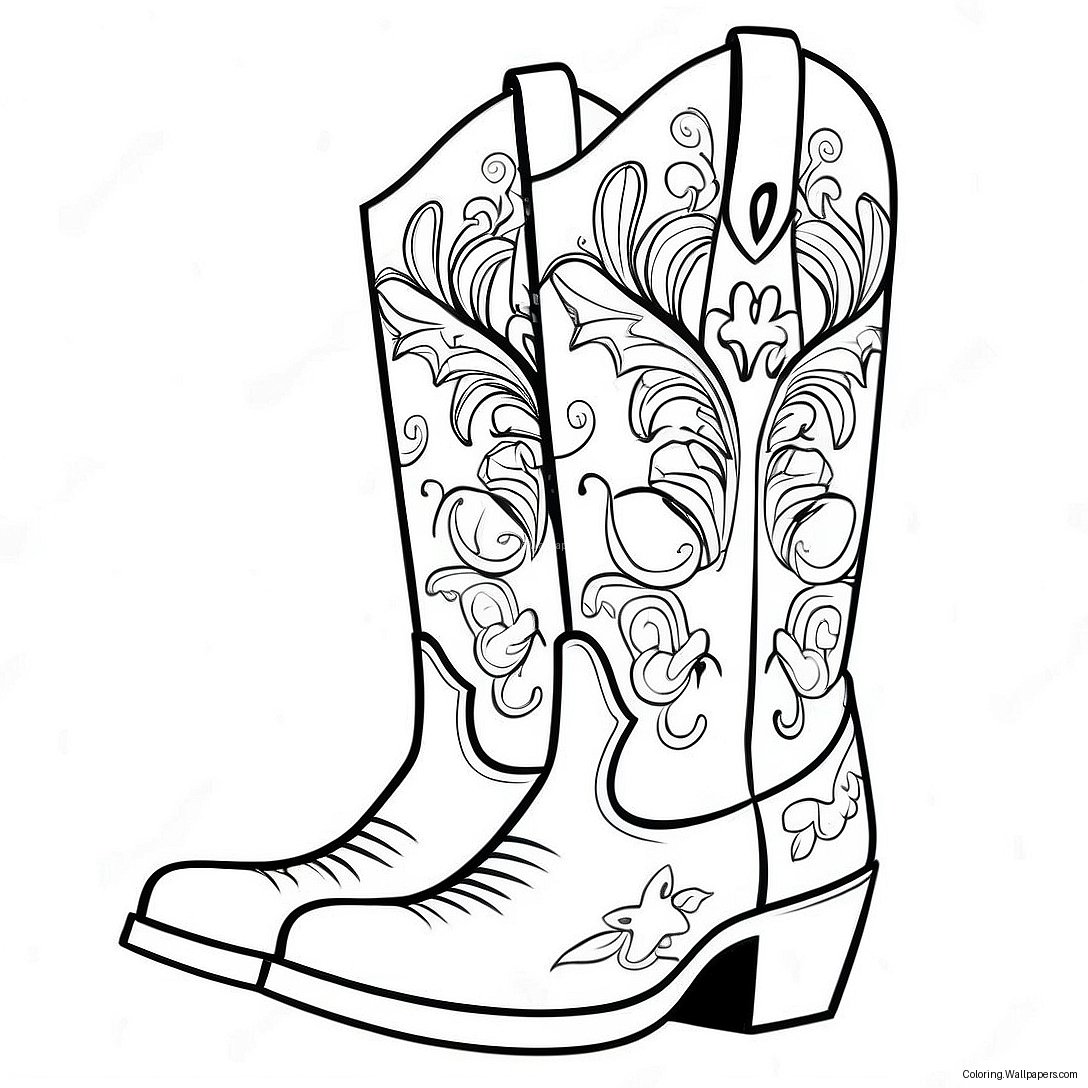 Fancy Cowgirl Boots Coloring Page 37489