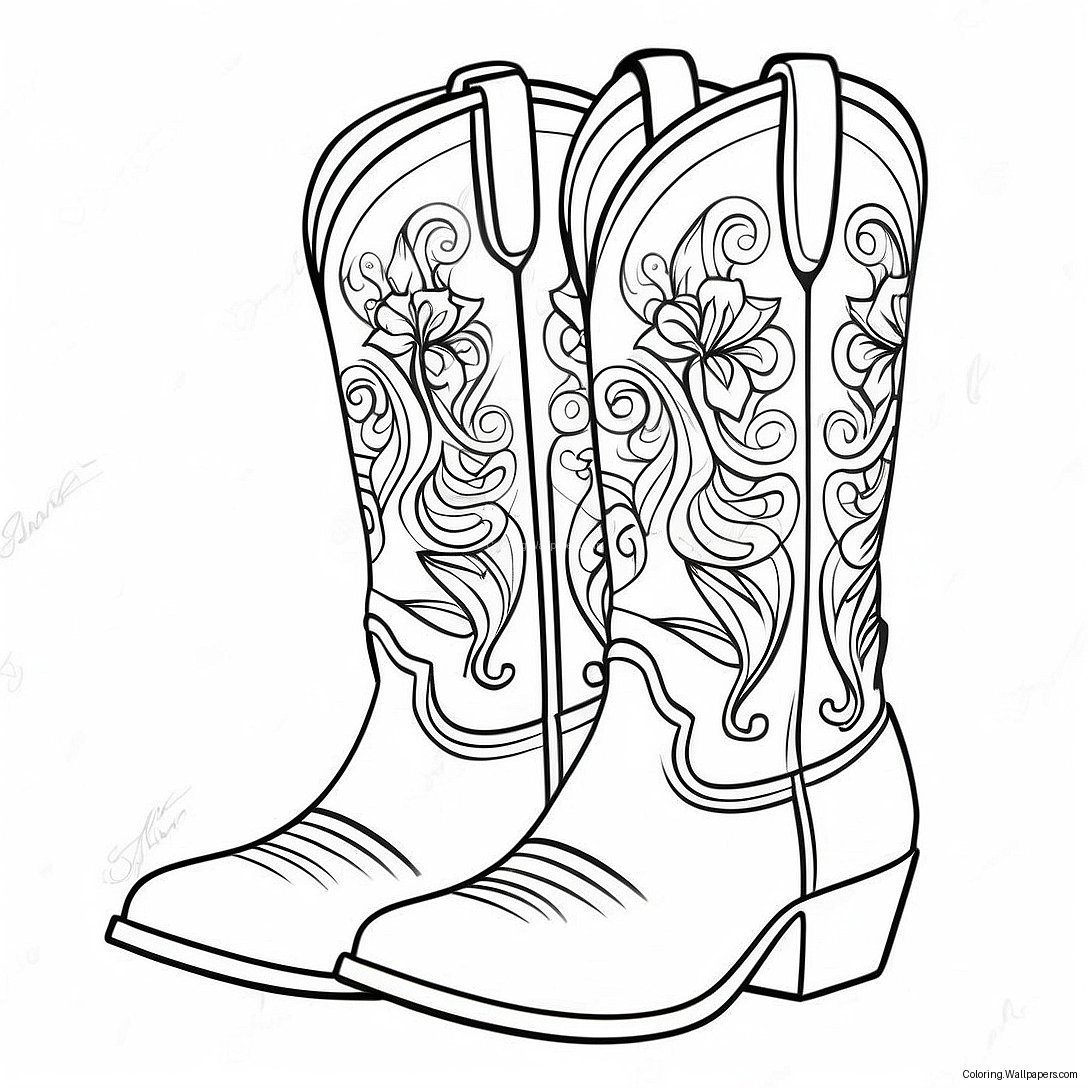 Fancy Cowgirl Boots Coloring Page 37491