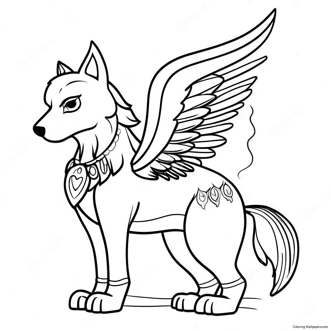 Fantasy Wolf With Colorful Wings Coloring Page 16317