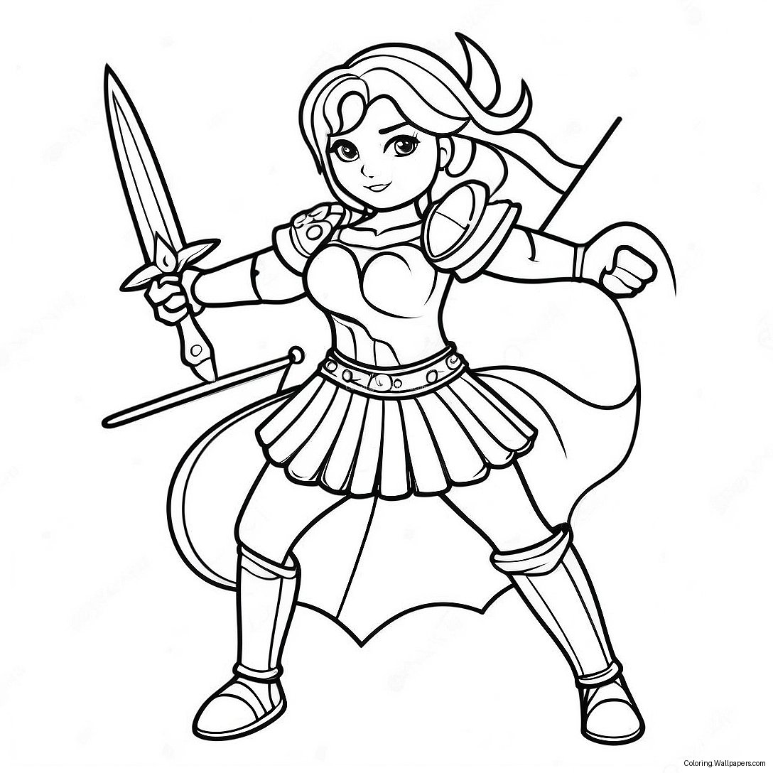 Female Warrior With Sword Coloring Page 36265