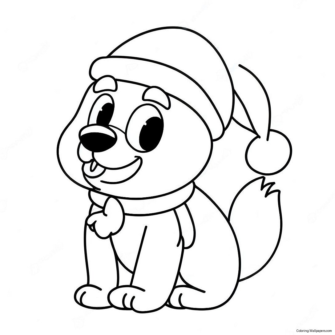 Página Para Colorir De Bluey Festivo Com Chapéu De Papai Noel 2686