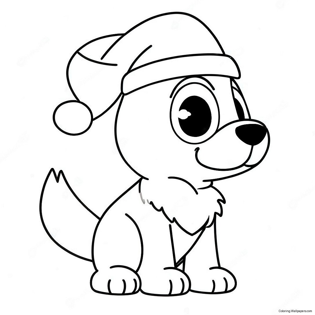 Página Para Colorir De Bluey Festivo Com Chapéu De Papai Noel 2687