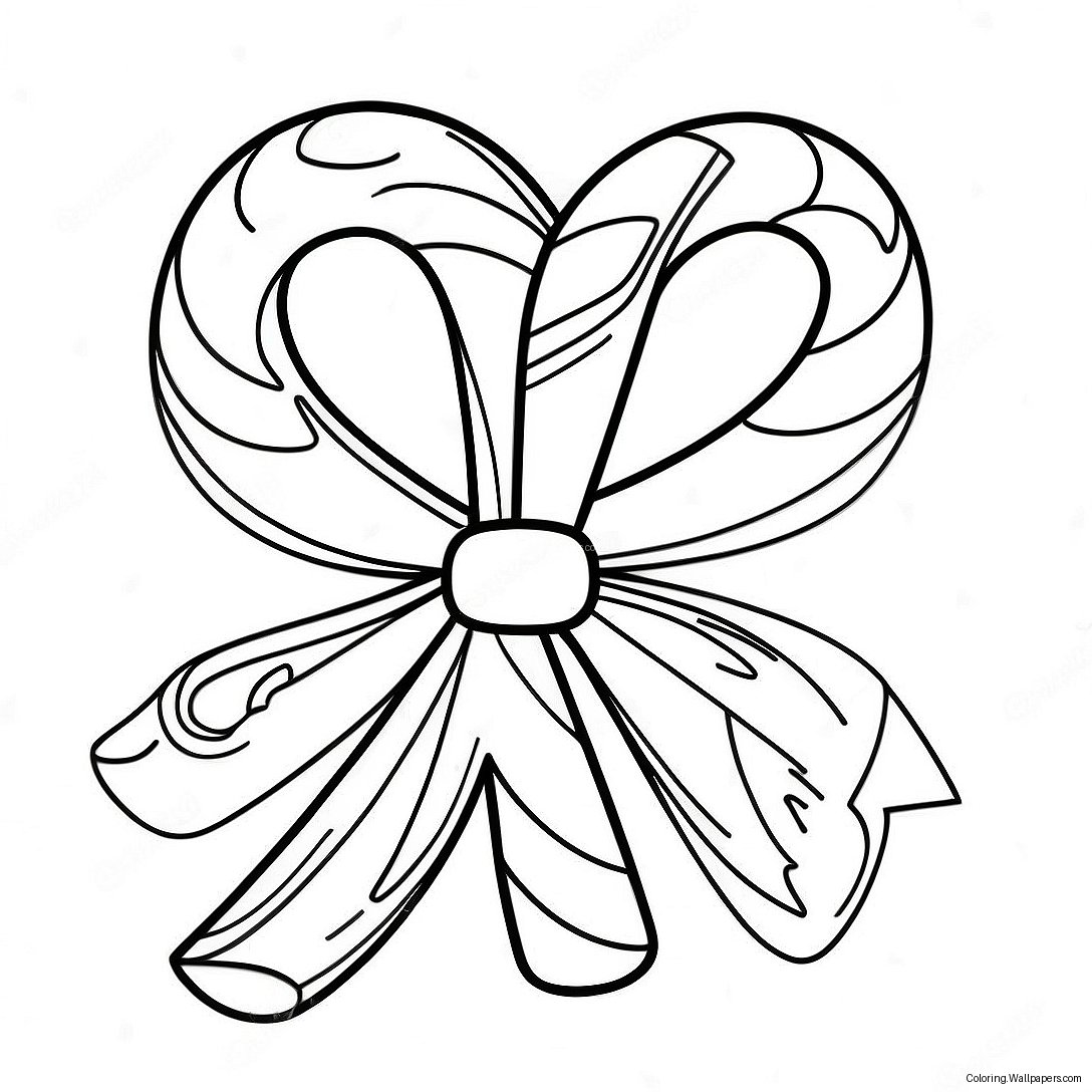 Festive Candy Cane With Bow Coloring Page 8742