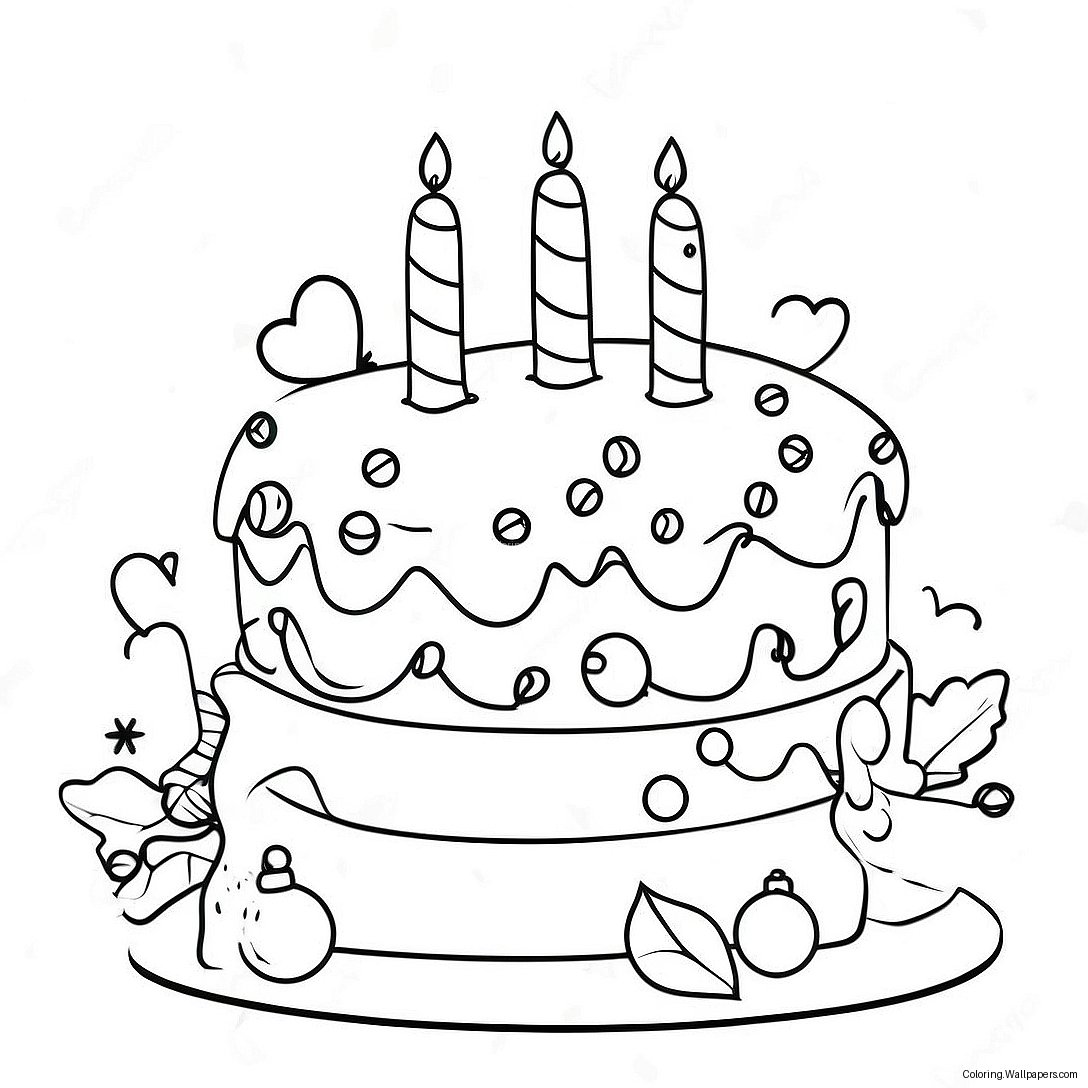 Festive Christmas Cake With Decorations Coloring Page 37766