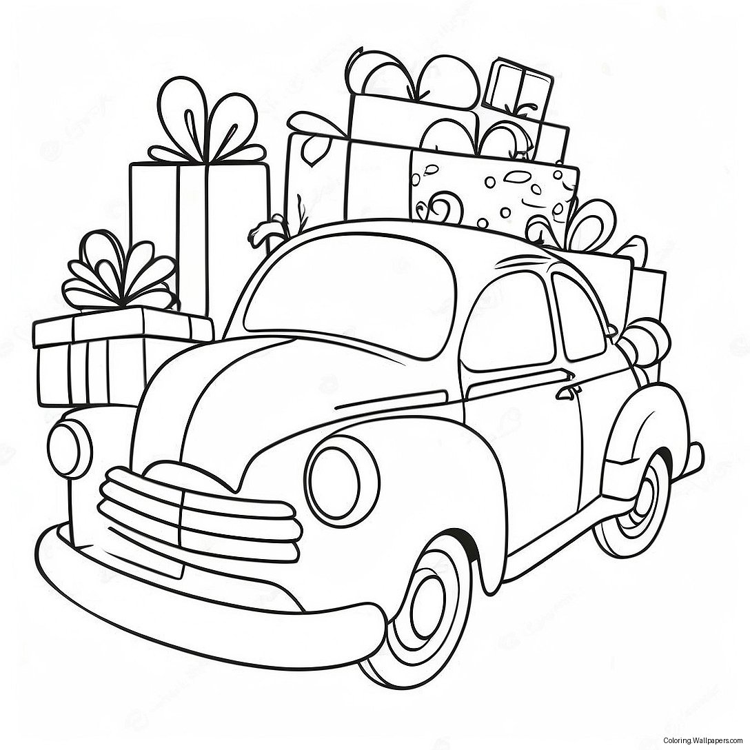 Page À Colorier De Voiture De Noël Festive Avec Des Cadeaux 41816