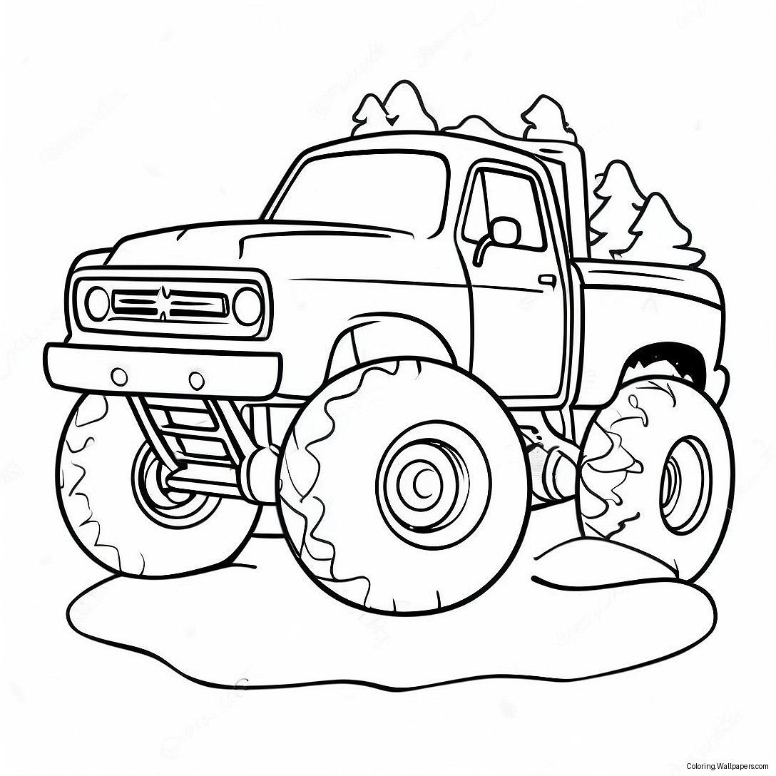 Pagini De Colorat Cu Monster Truck Festiv De Crăciun Mergând Prin Zăpadă 44101