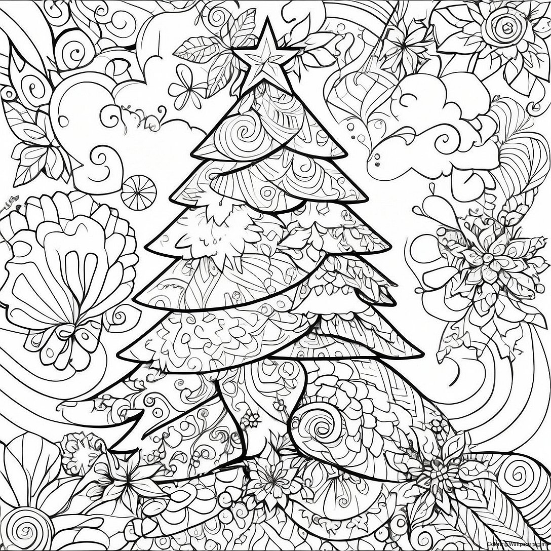 Festive Christmas Tree Zentangle Coloring Page 51658