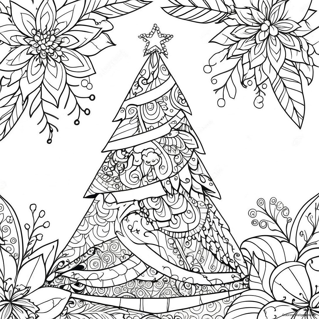 Festive Christmas Tree Zentangle Coloring Page 51660