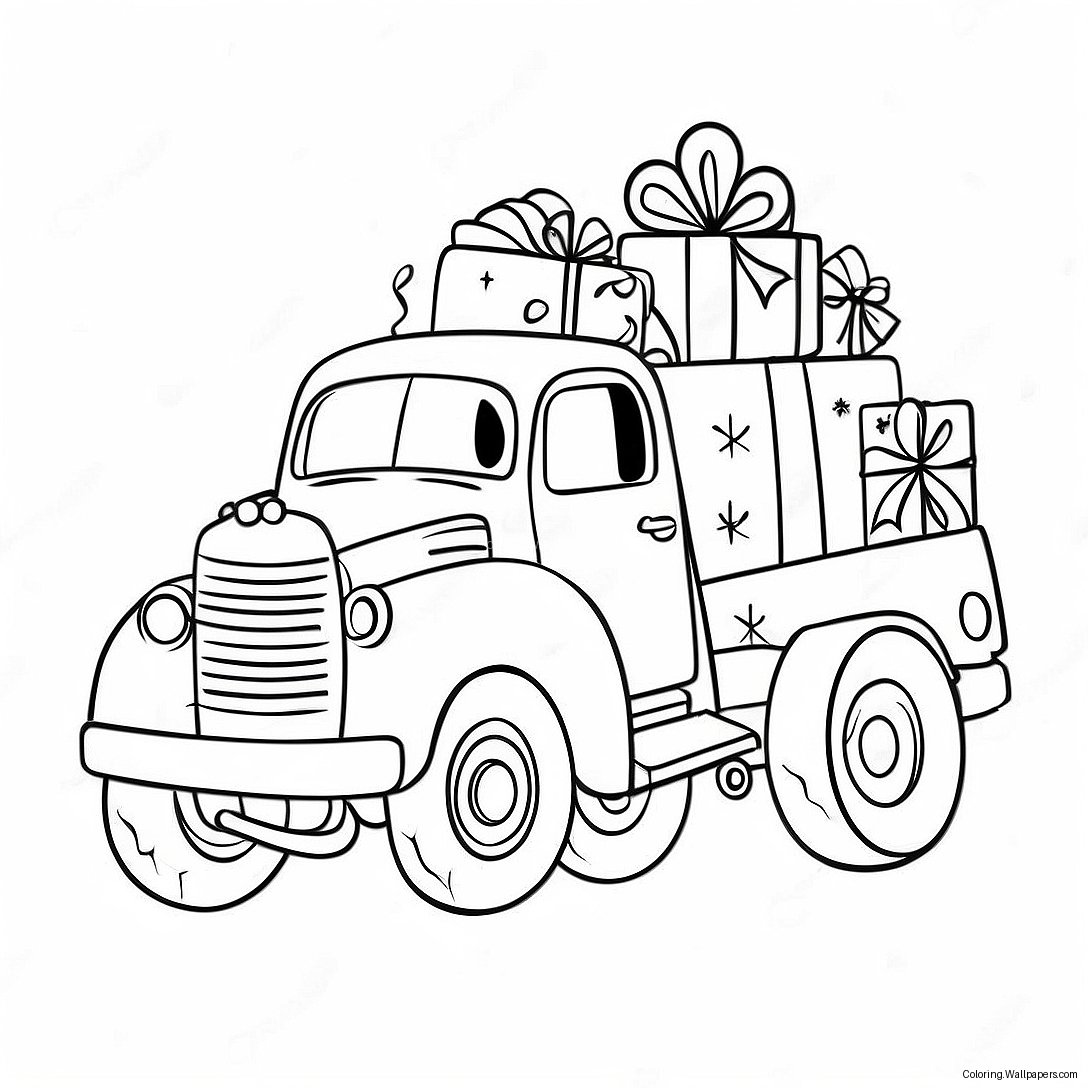 Festive Christmas Truck With Gifts Coloring Page 34098