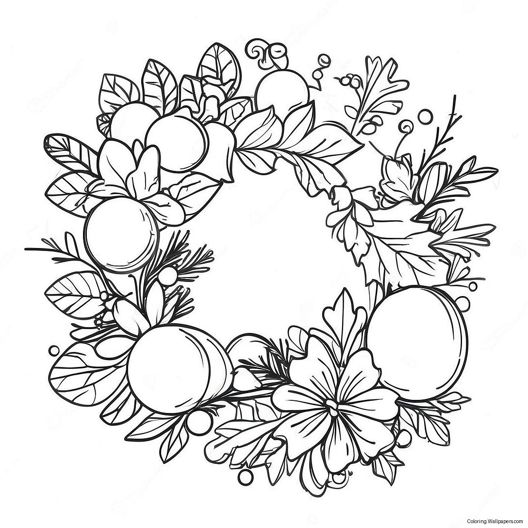 Festive Christmas Wreath Coloring Page 5446