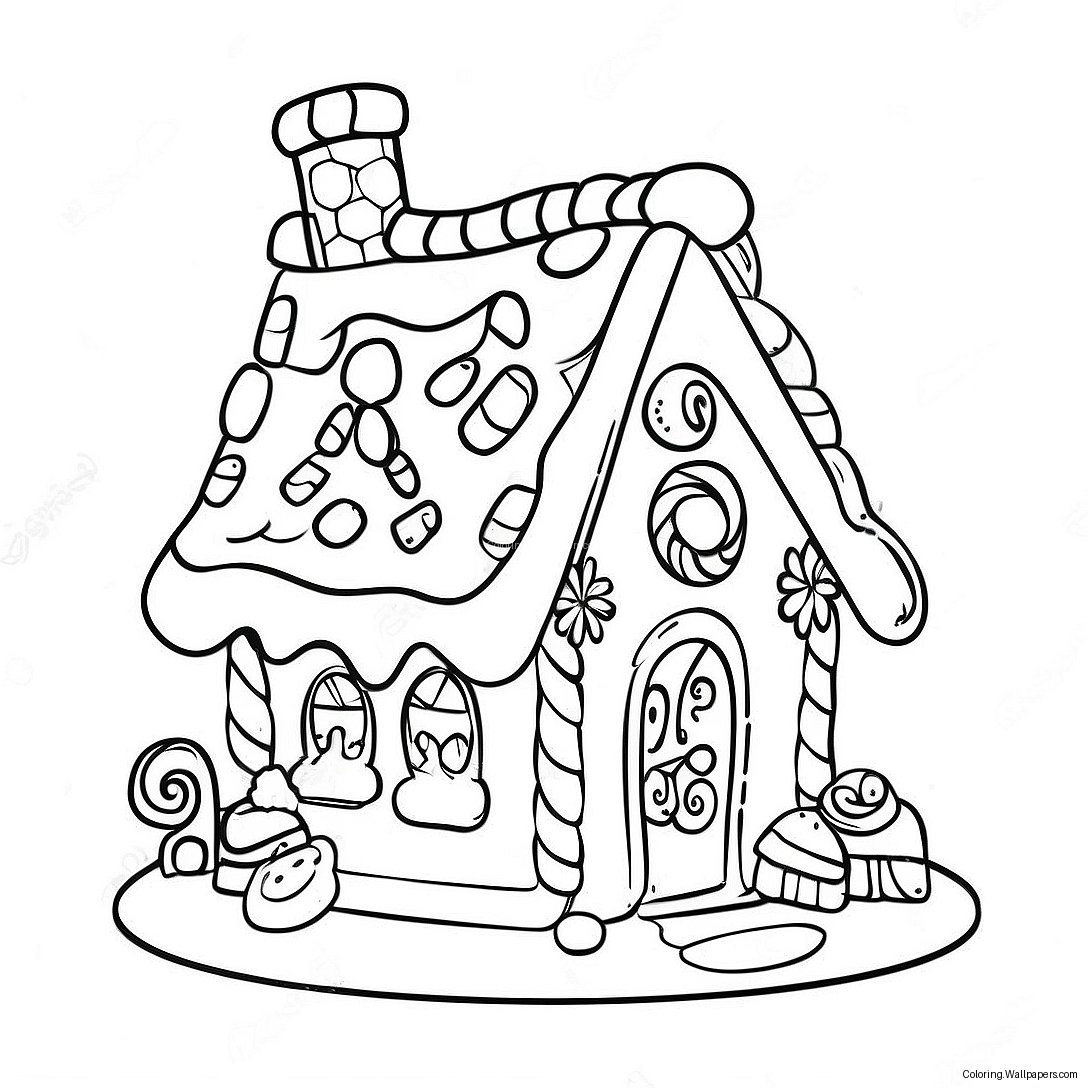 Festive Gingerbread House With Candy Decorations Coloring Page 43050