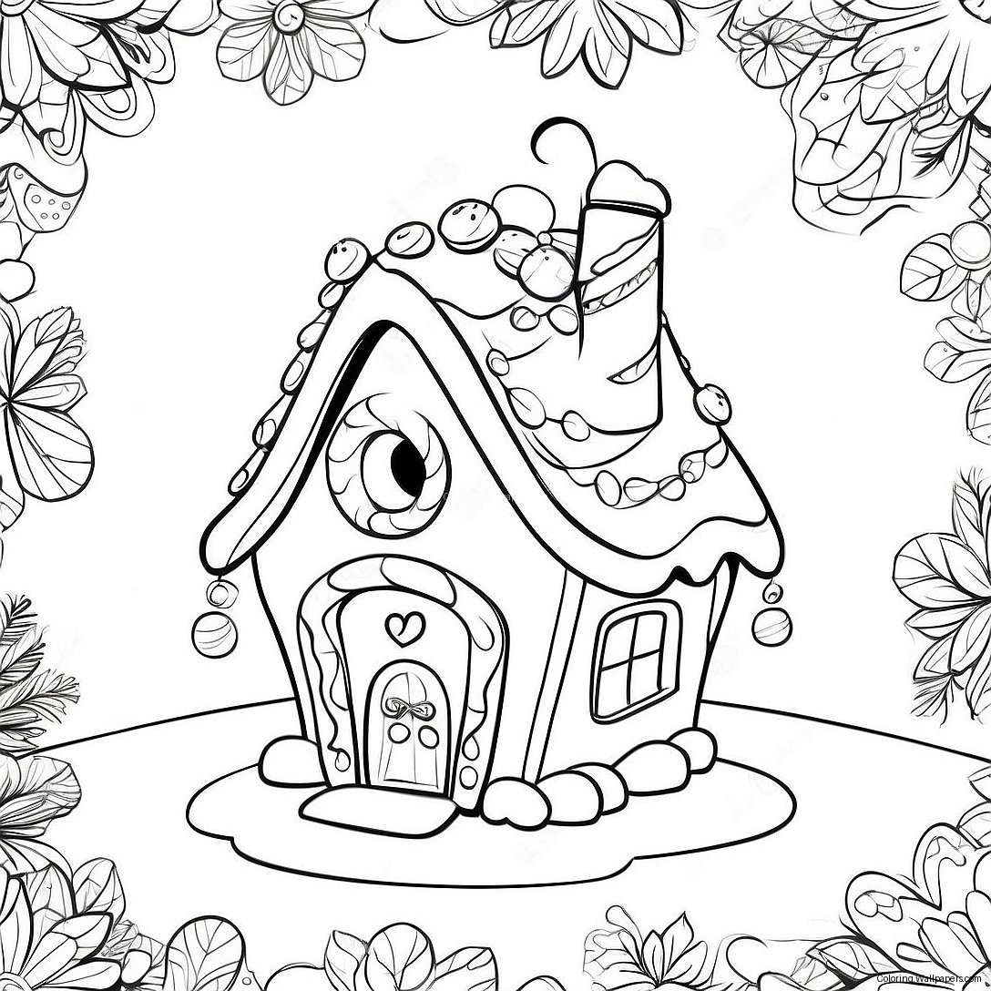 Festive Gingerbread House With Candy Decorations Coloring Page 43051