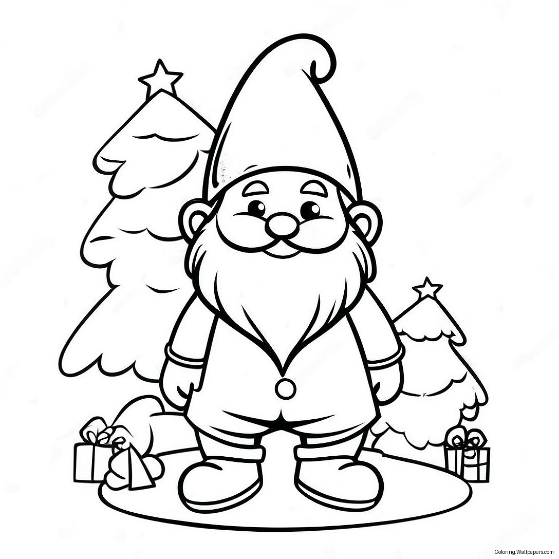 Festlig Gnome Med Julgran Målarbild 1065