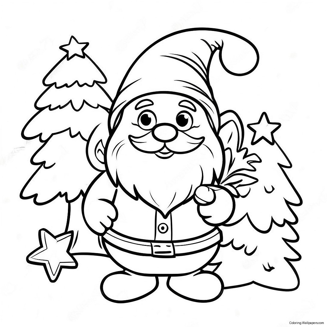 Festive Gnome With Christmas Tree Coloring Page 1067