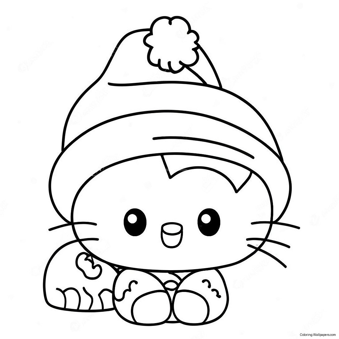 Festive Hello Kitty With Santa Hat Coloring Page 16928