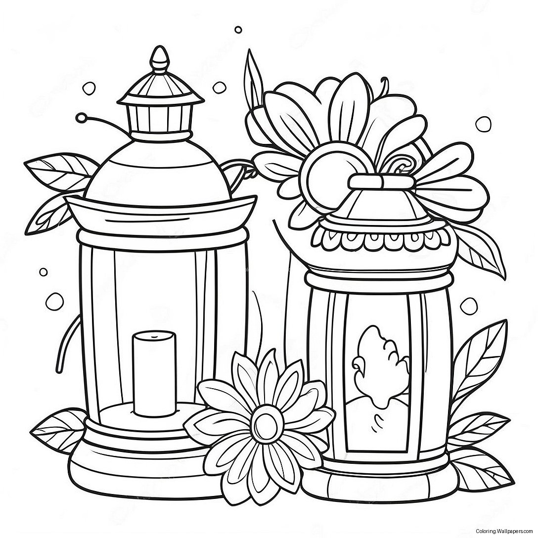 Festive Lanterns With Flowers Coloring Page 42217