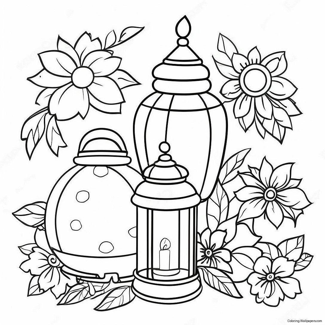 Festive Lanterns With Flowers Coloring Page 42219