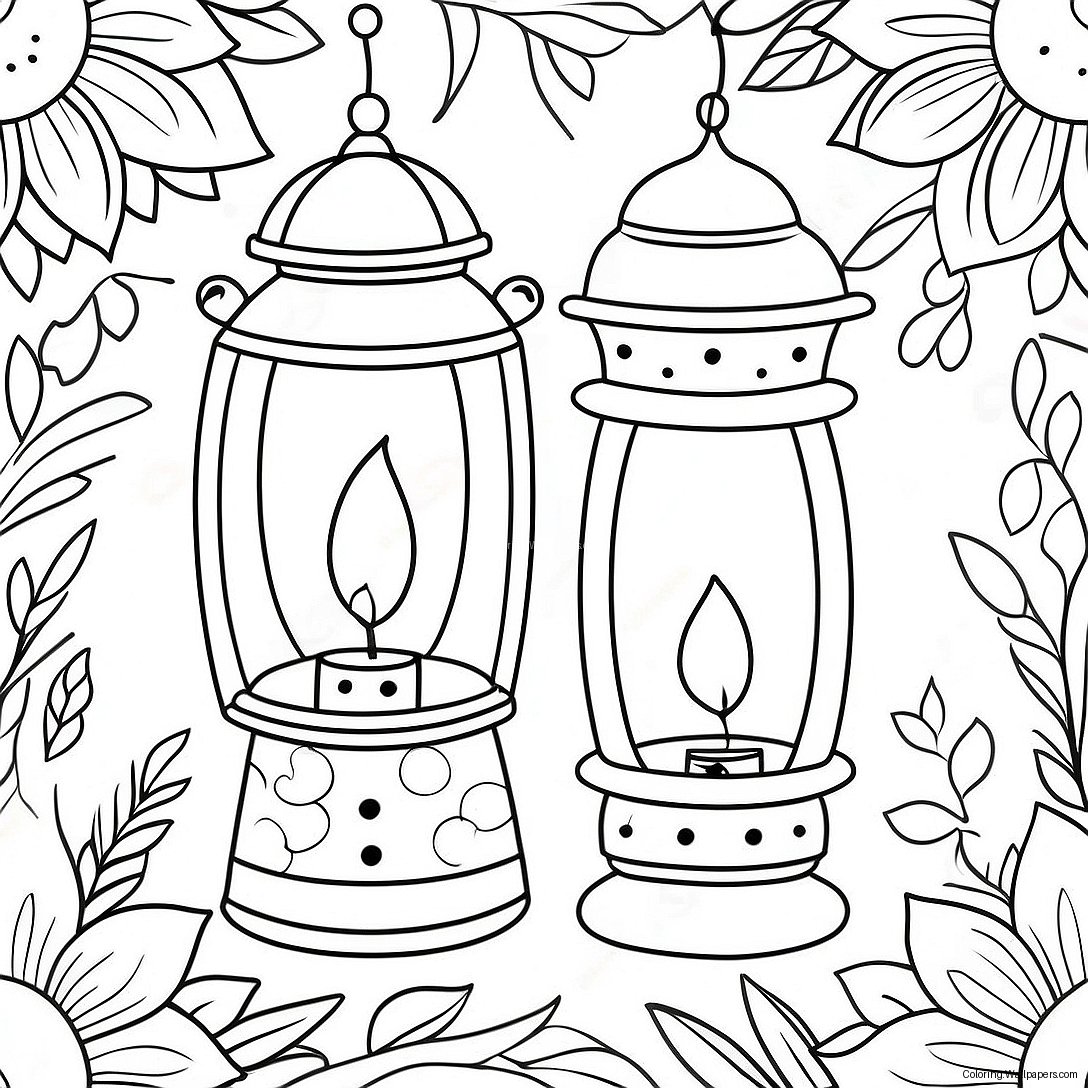 Festive Lanterns With Flowers Coloring Page 42220