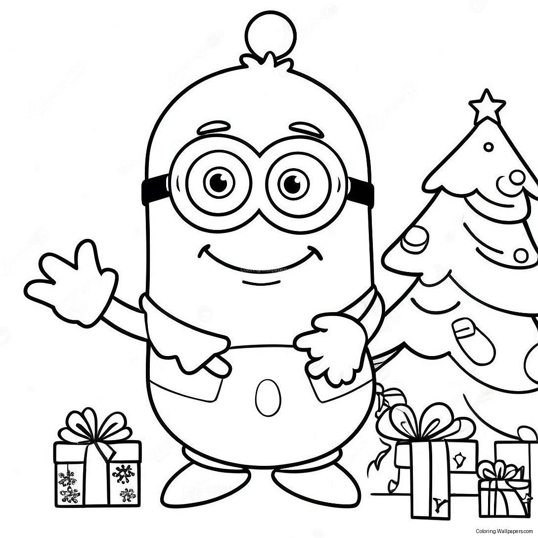 Festlicher Minion Schmückt Einen Weihnachtsbaum Ausmalbild 25169