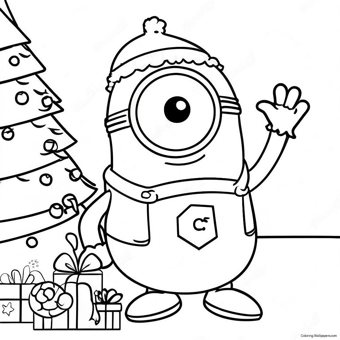 Festlicher Minion Schmückt Einen Weihnachtsbaum Ausmalbild 25170